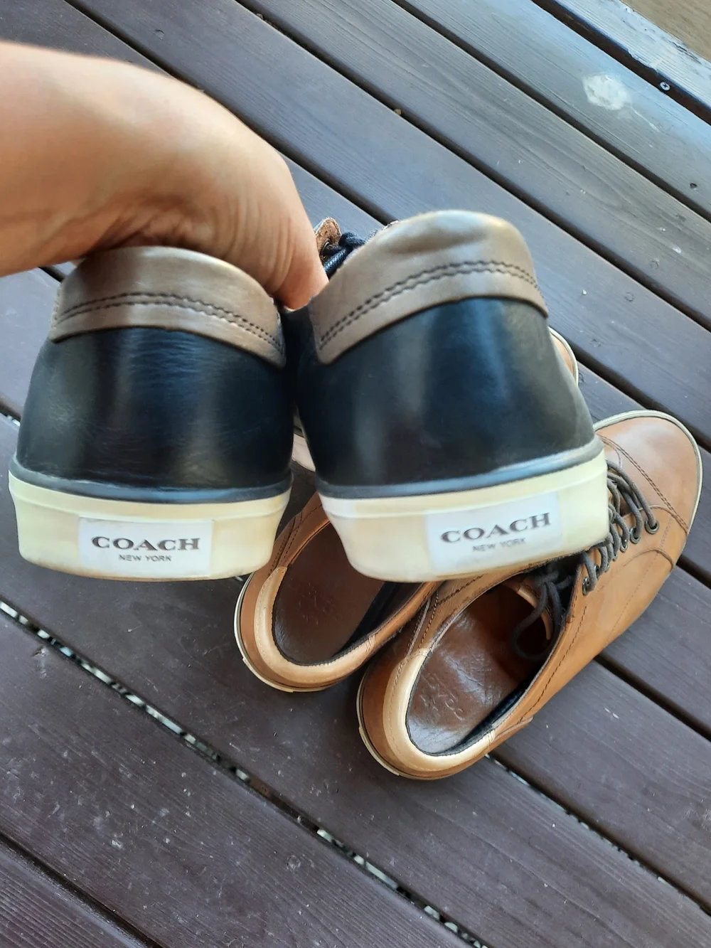 Coach Men's Casual Leather Sneakers - Black and Tan